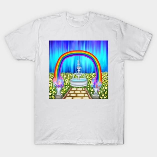 Spring Flower Rainbow Garden Landscape T-Shirt by Art by Deborah Camp